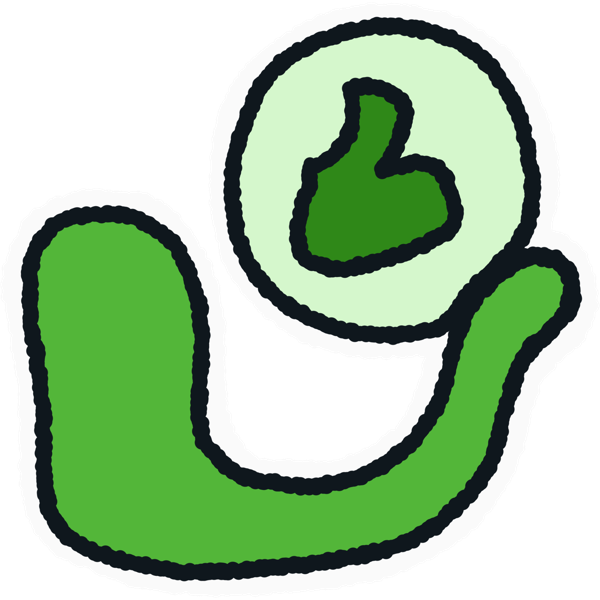a green blob holding up a light green circle with a dark green thumbs up